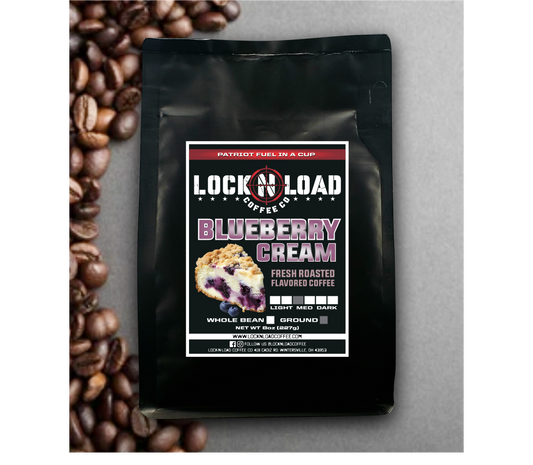 BLUEBERRY CREAM FLAVORED COFFEE ~ Lock-n-Load Coffee Co